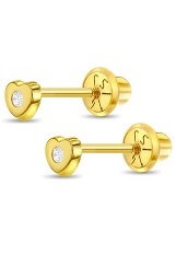 captivating yellow gold heart cubic zirconia stud baby earrings